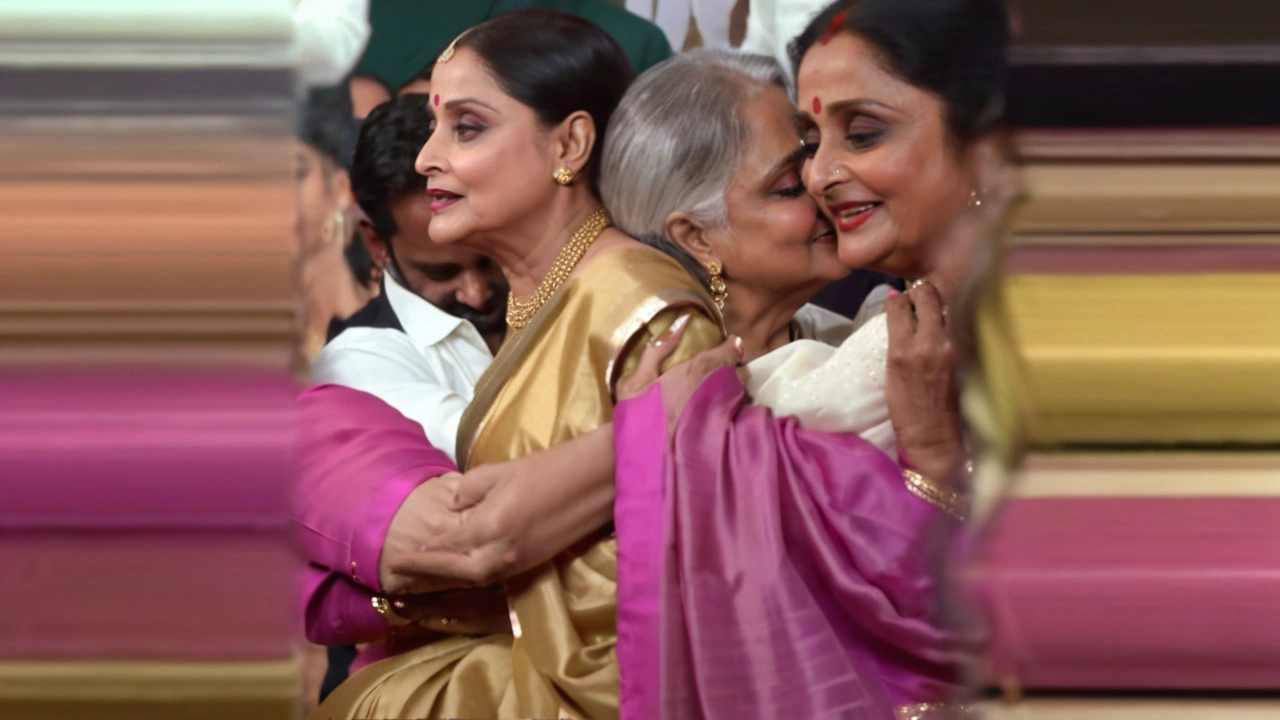 Emotional Scene at Bollywood Awards: Rekha Embraces Jaya Bachchan as Amitabh Wins Best Actor